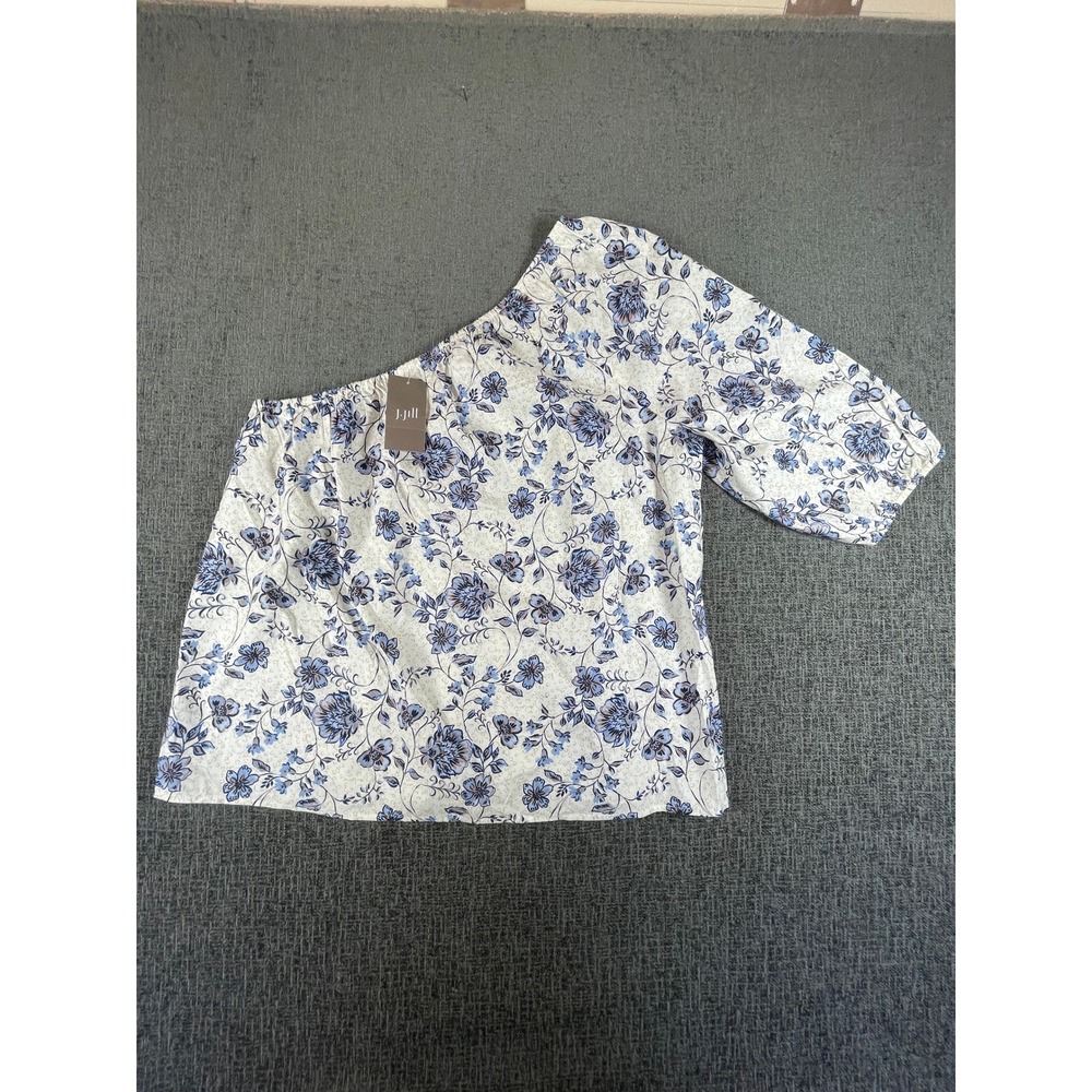 J. Jill Blue Floral One Shoulder Blouse Petite Medium NWT 277672